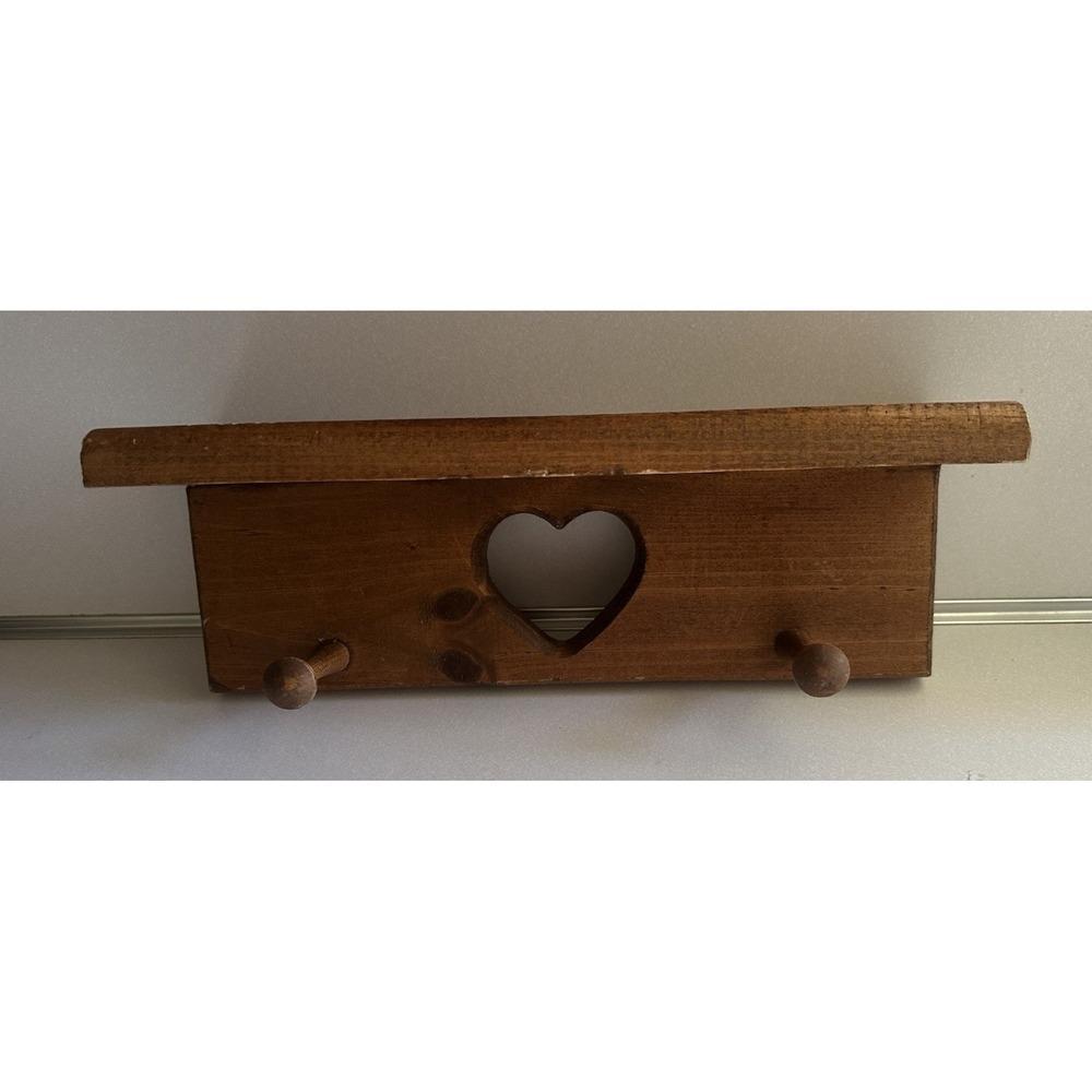 12" Cottage Core Wooden Heart Hanging Wall Shelf with Pegs Grandmacore